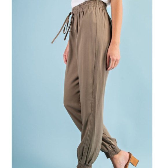 New Olive Green Cotton Linen Joggers - Picture 3 of 4